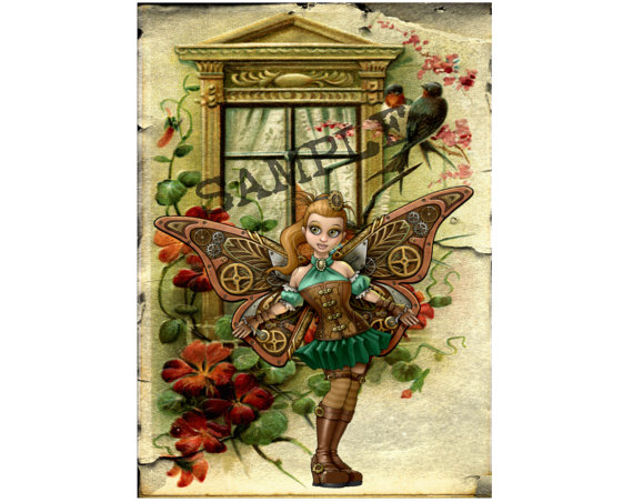 Printable Steampunk Fairy Vintage Clipart