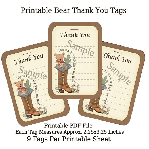 Printable Teddy Bear Thank You Tags