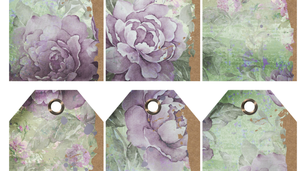 Vintage purple roses torn tags
