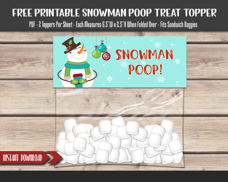 Snowman Poop Treat Topper Free Downlad