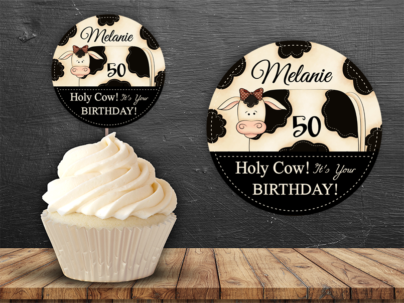 editable pdf cow cupcake topper