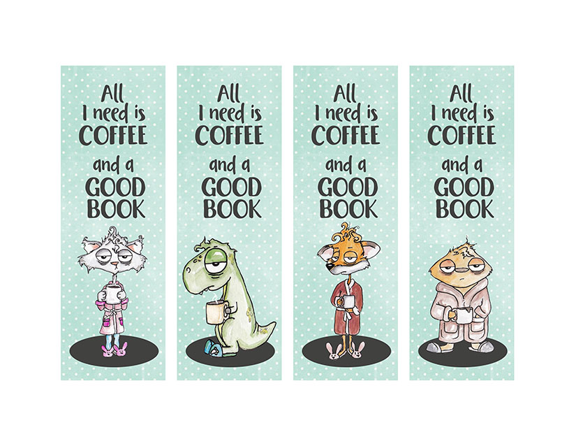 Need Coffee Funny Cartoon Printable Bookmarks Set Of 4