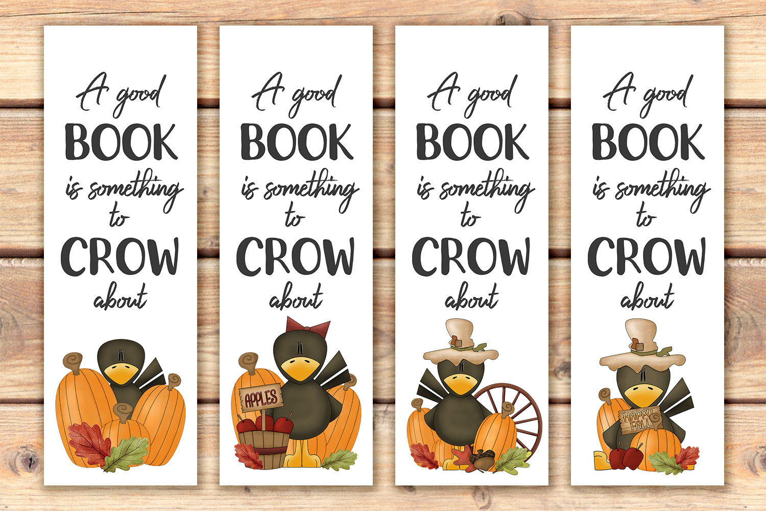 Printable Autumn Crows Bookmarks Set of 4