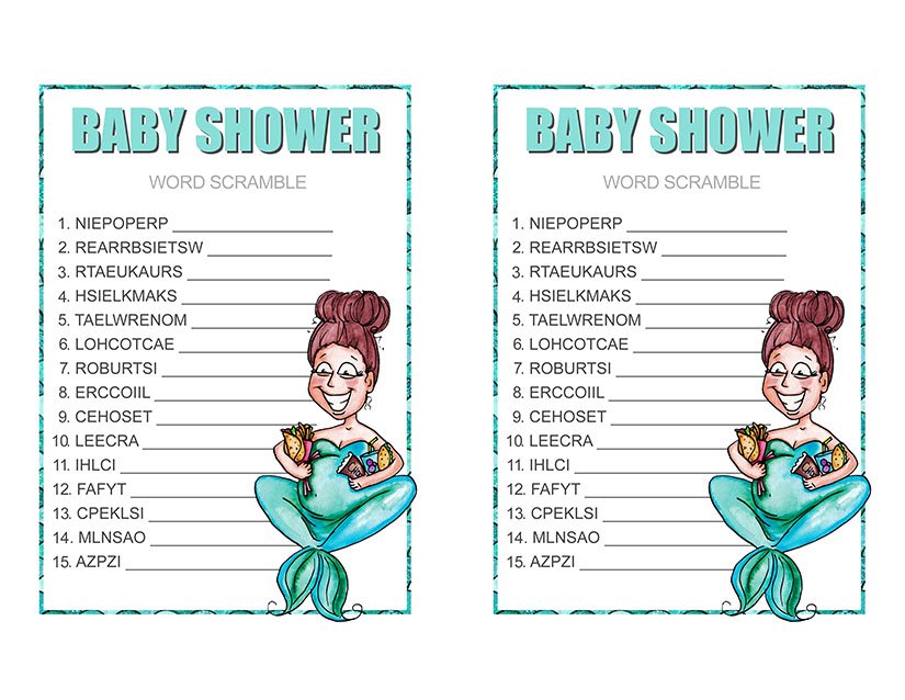 baby shower mermaid word scramble