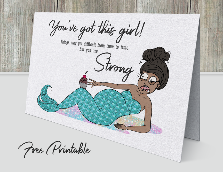 baby shower mommy to be dark hair mermaid card