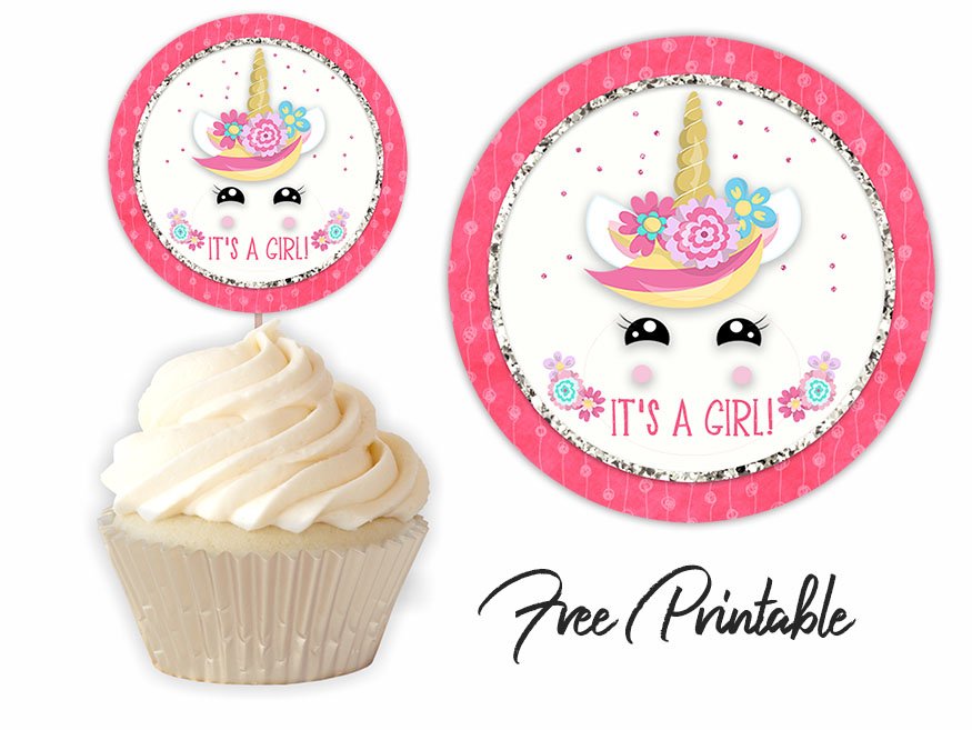 It's A Girl Baby Unicorn Baby Shower Printable Toppers