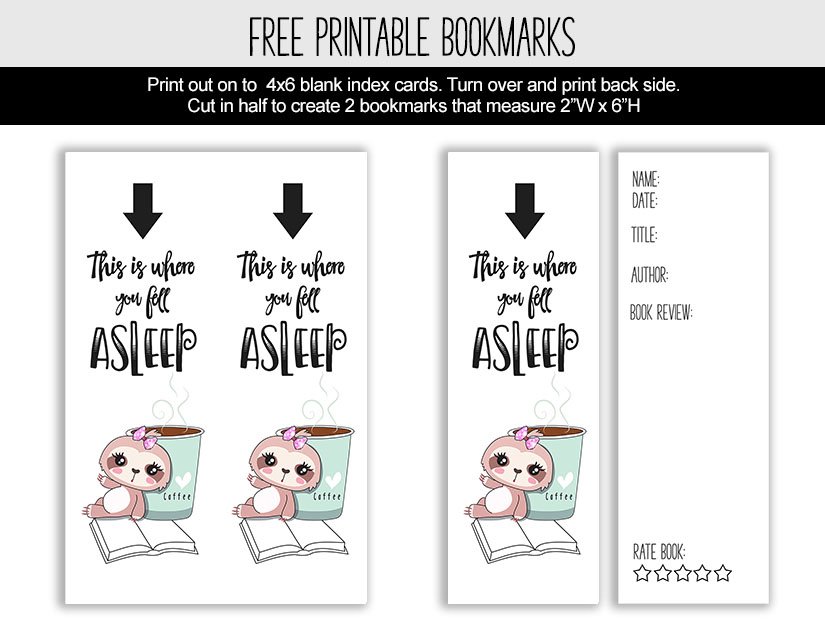 Coffee Sloth Book Review Printable Bookmark