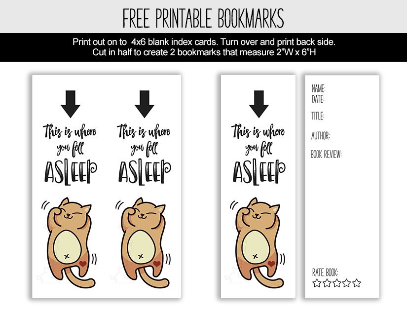 Book Review Cute Sleepy Cat Printable Bookmark