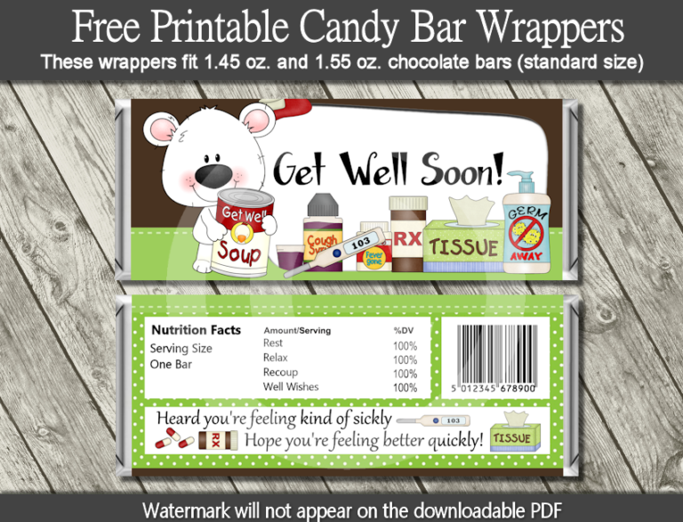 get well candy bar wrapper free printable download