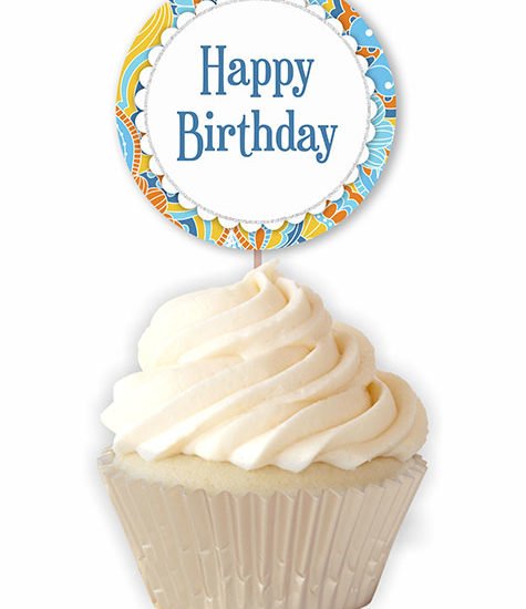 Retro Happy Birthday Printable Cupcake Toppers