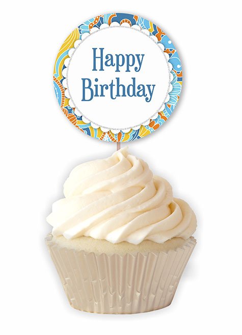 Retro Happy Birthday Printable Cupcake Toppers