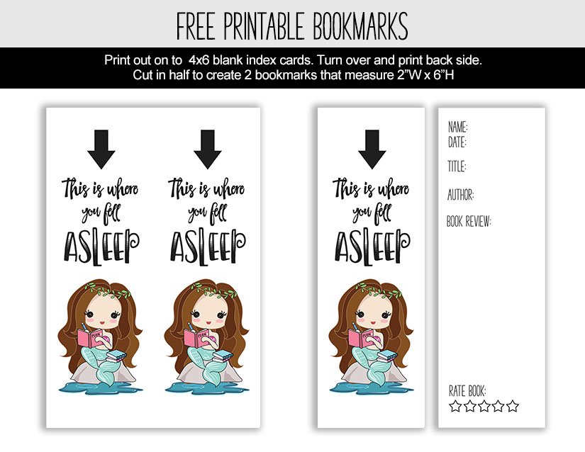 Reading Mermaid on Beach Book Review Printable Bookmark
