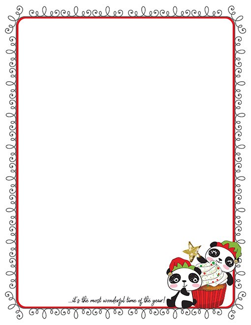 Christmas Panda Cupcake Printable Paper Stationery