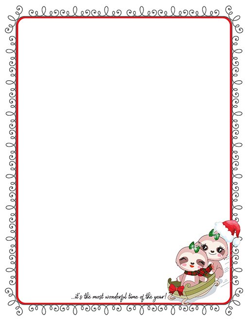 Christmas Sloths Sledding Printable Paper Stationery