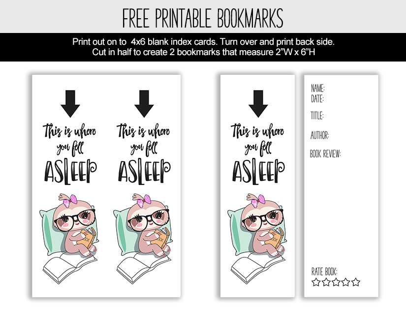 Reading Sloth Book Review Printable Bookmark