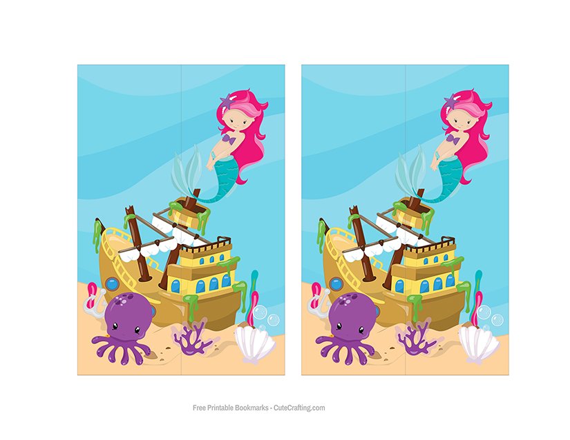 printable mermaid bookmark under the sea
