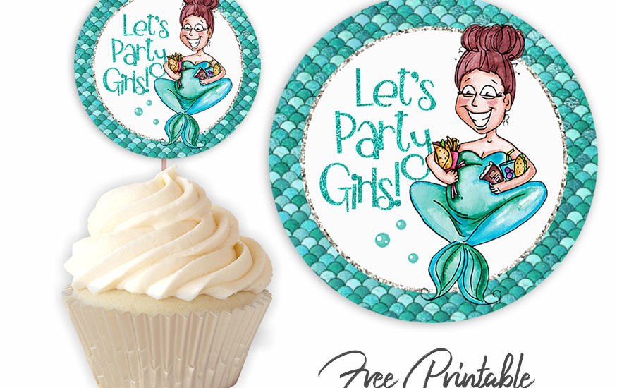 funny pregnant mermaid baby shower cupcake toppers