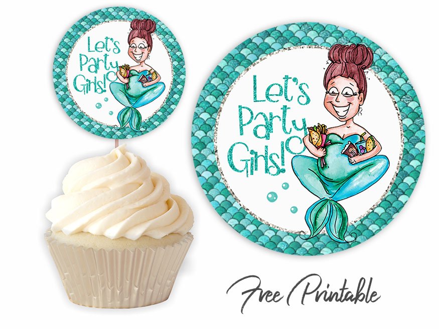funny pregnant mermaid baby shower cupcake toppers