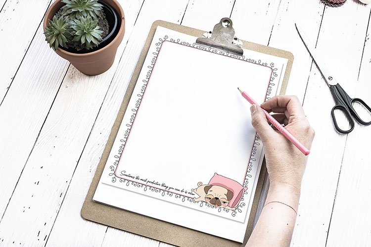 pug printable stationery free download