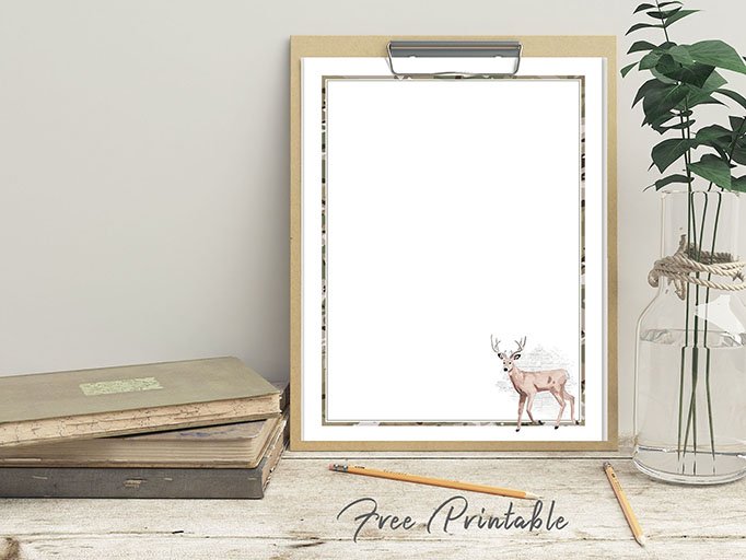 deer camo printable stationery