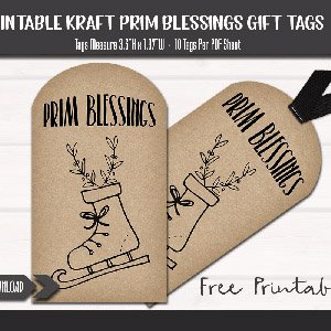 Prim Blessings Ice Skate Christmas Gift Tags Free Printable