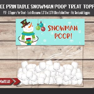 snowman poop free printable treat topper