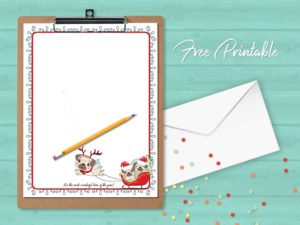 Printable Stationery Christmas Pugs In Sleigh Paper