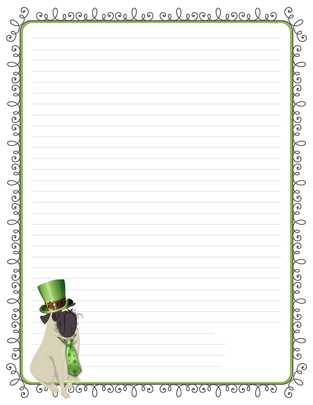 St. Patrick's Day Pug Stationery Free Printable