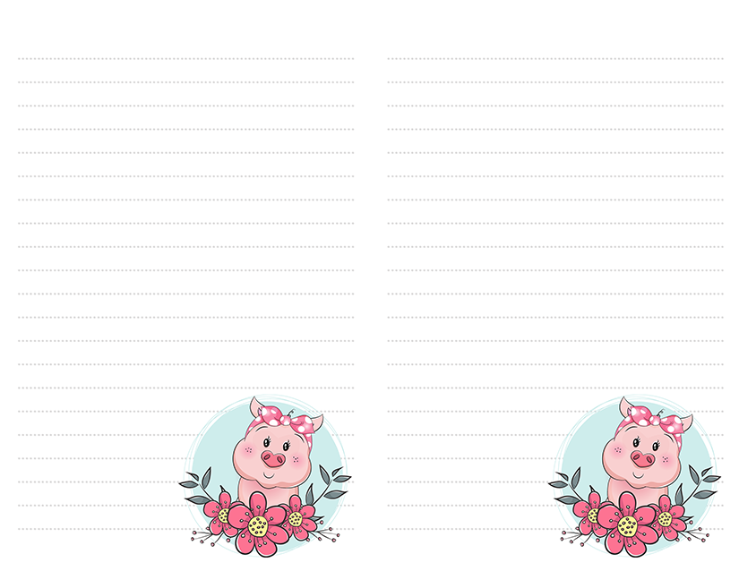 Cartoon Pig Pink Flowers Stationery