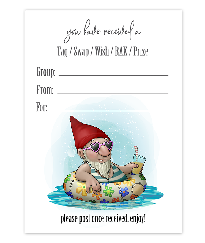 Beach Gnome Snail Mail Tag Inserts