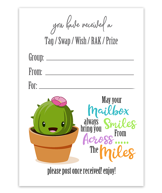 Kawaii Cactus SWAP insert tag facebook SWAP groups