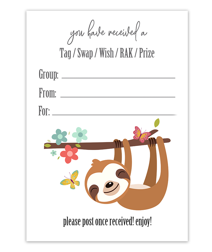 Sloth snail mail package inserts