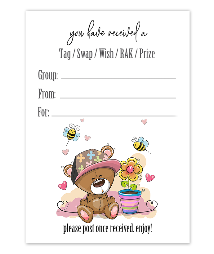 Teddy Bear Hat Snail Mail Tag Inserts