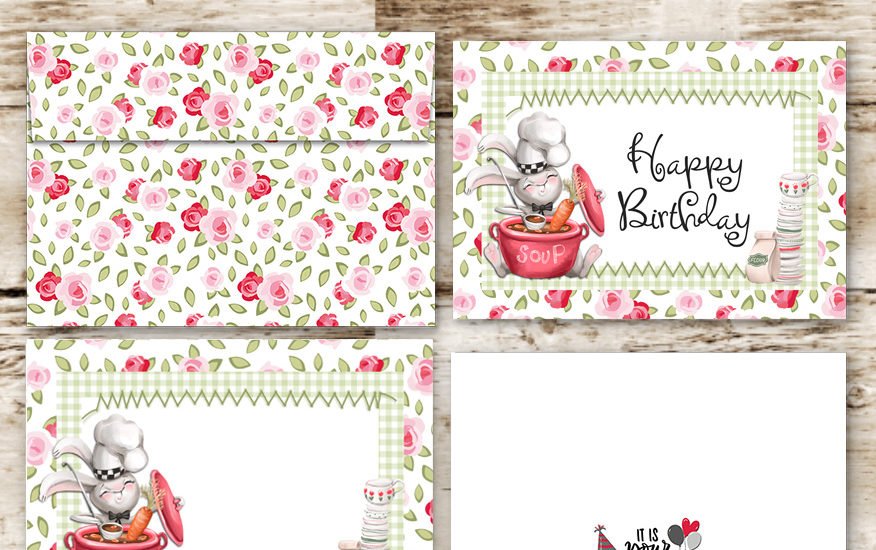 Bunny Rabbit Chef Birthday Card & Matching Envelope Free Printable