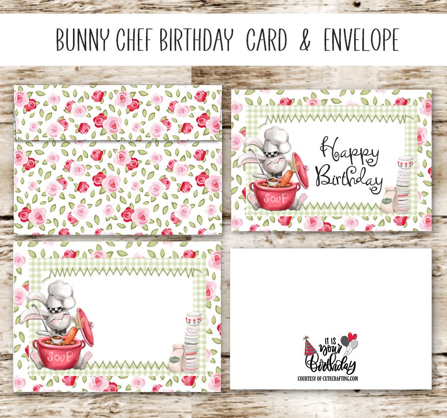 Bunny Rabbit Chef Birthday Card & Matching Envelope Free Printable