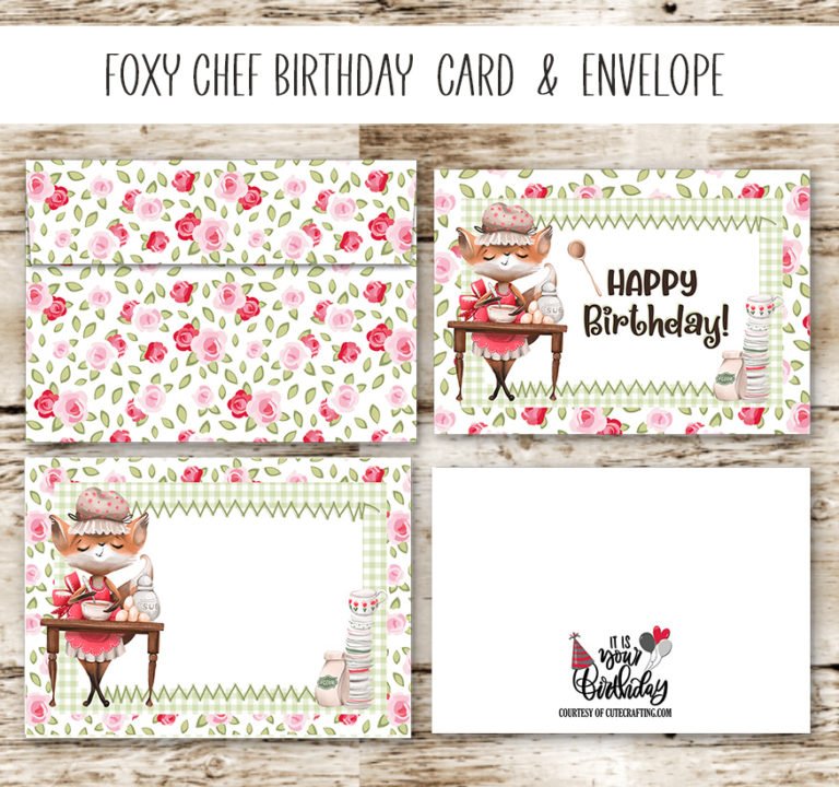 Foxy Chef Birthday Card Printable & Matching Envelope