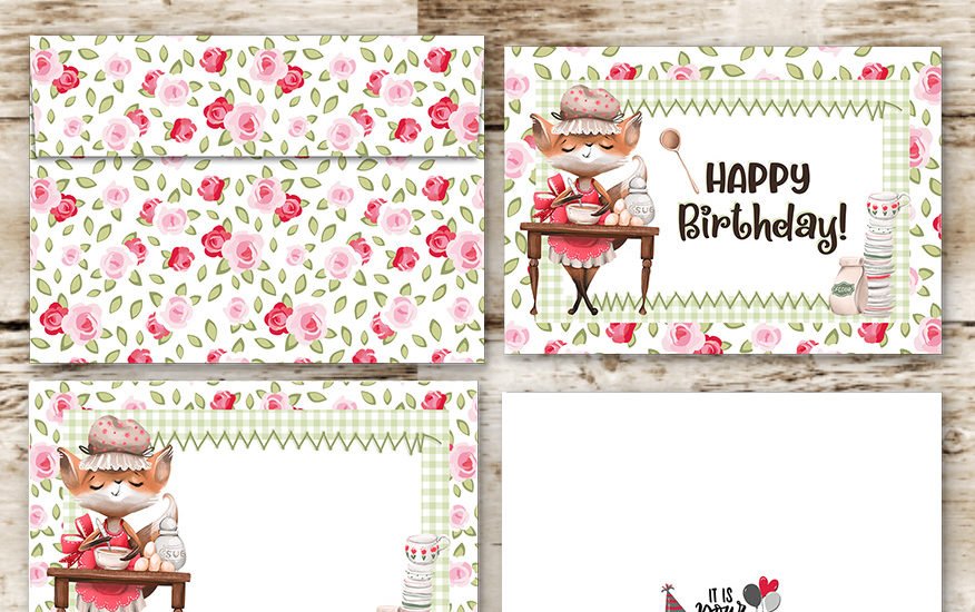 Foxy Chef Birthday Card Printable & Matching Envelope