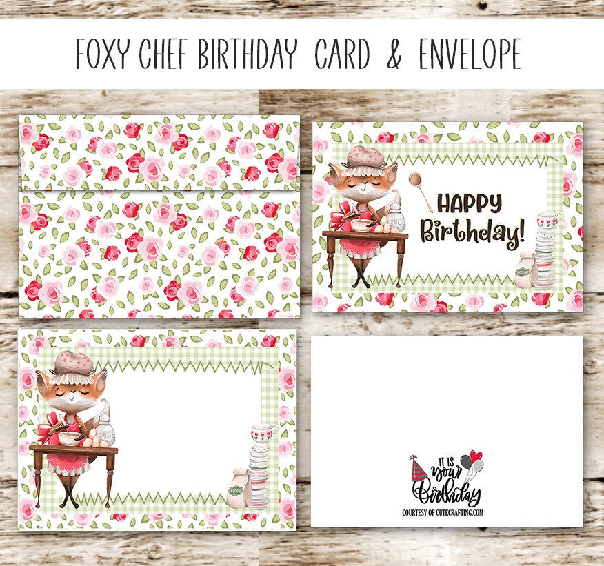 Foxy Chef Birthday Card Printable & Matching Envelope