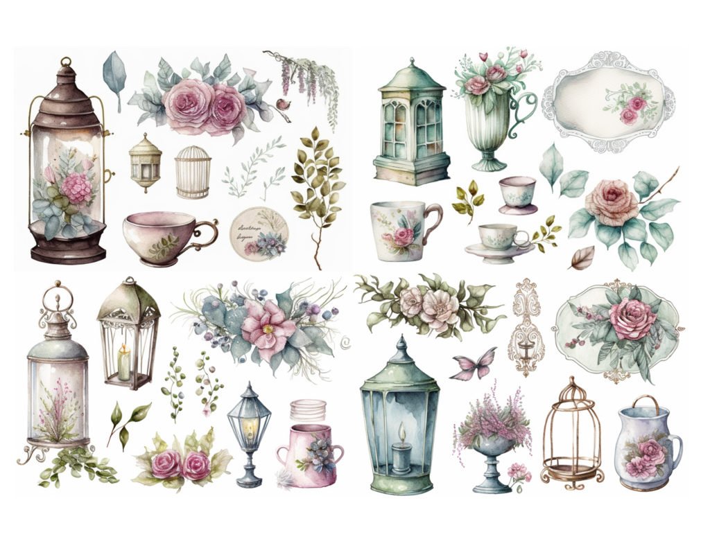 Shabby Chique Collage Sheet Commercial Use