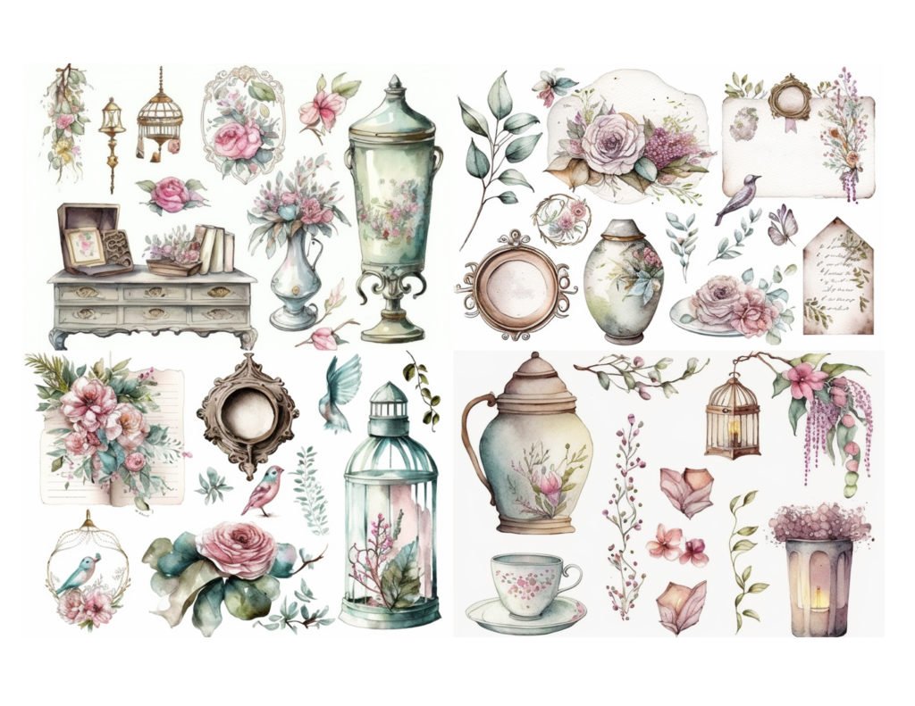 Shabby Chique Collage Sheet Commercial Use
