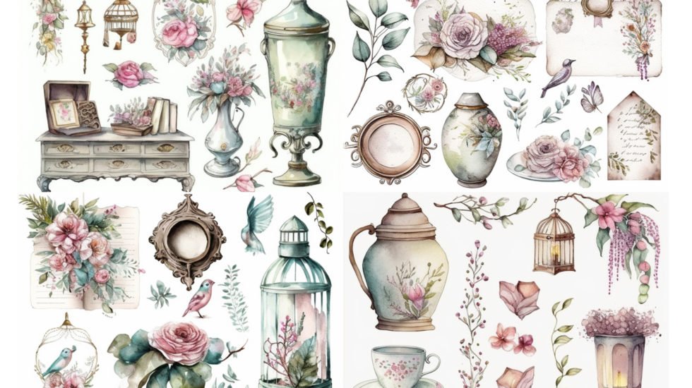 Shabby Chique Collage Sheet Commercial Use