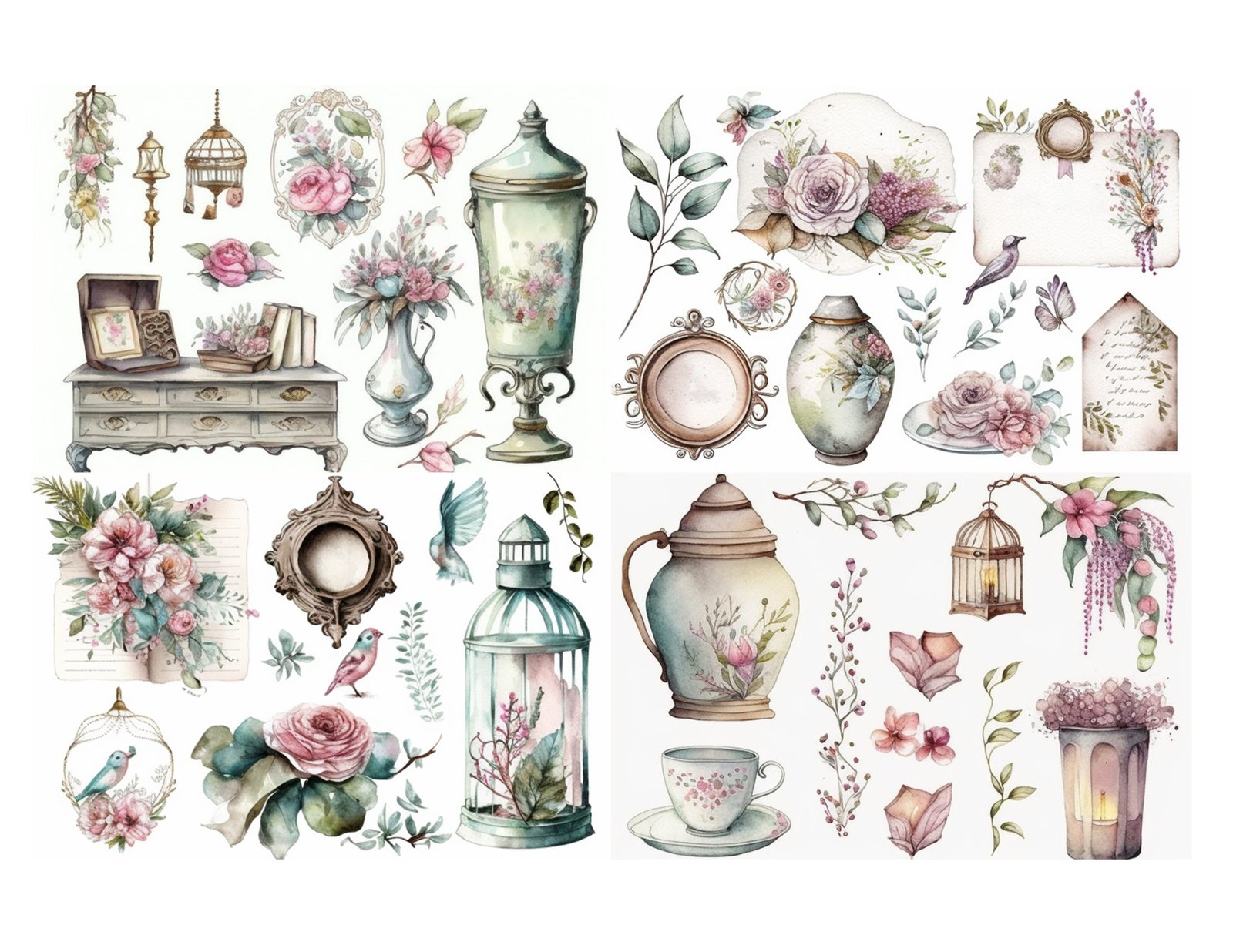 Shabby Chique Collage Sheet Commercial Use