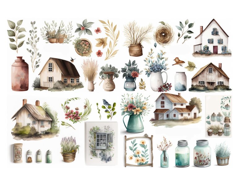 farmhouse decor collage sheet commercial use