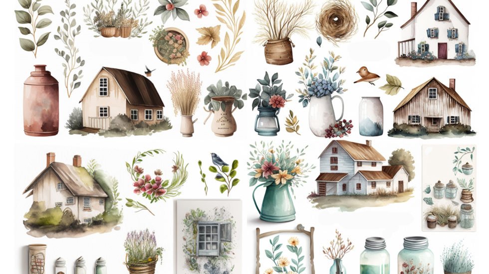 farmhouse decor collage sheet commercial use