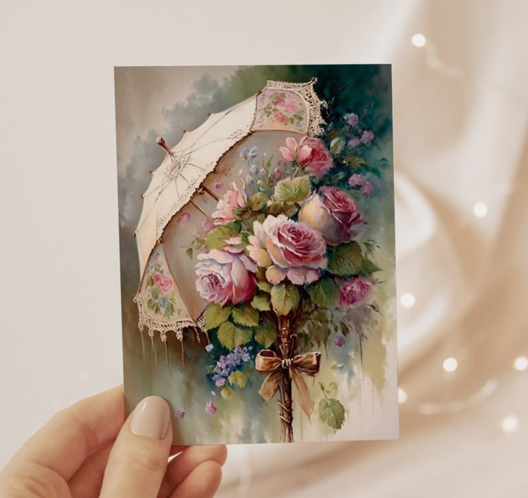 A2 Card Topper April Showers Shabby Chique Umbrella