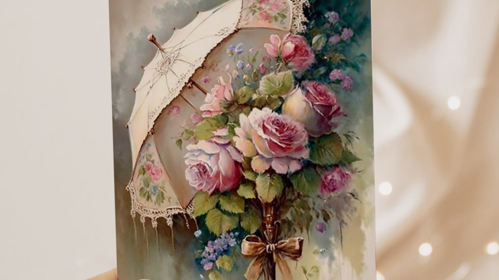 A2 Card Topper April Showers Shabby Chique Umbrella