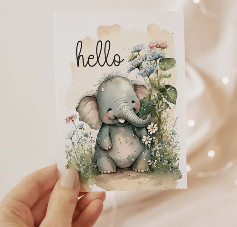 Hello Happy Elephant A2 Card Topper