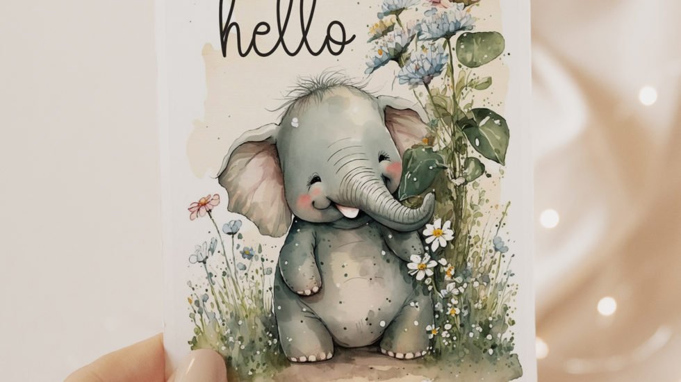 Hello Happy Elephant A2 Card Topper