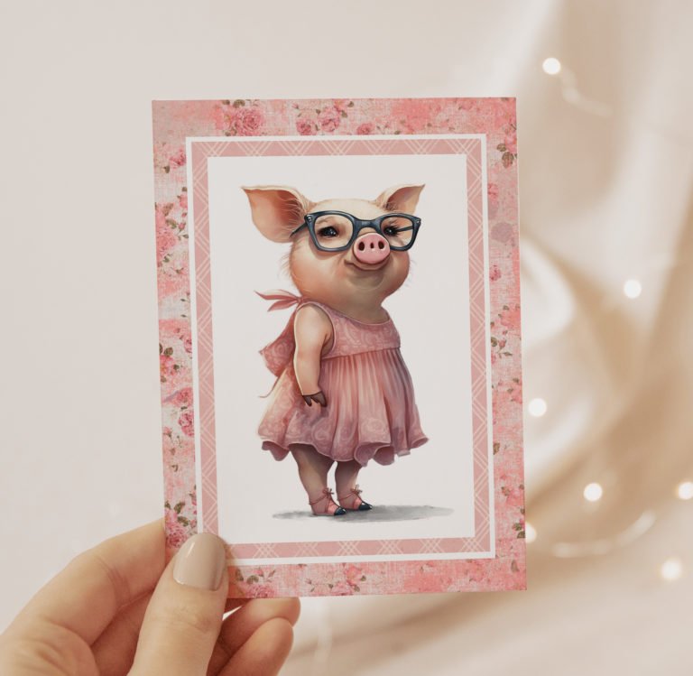 Pig In Pink Dress A2 Card Topper