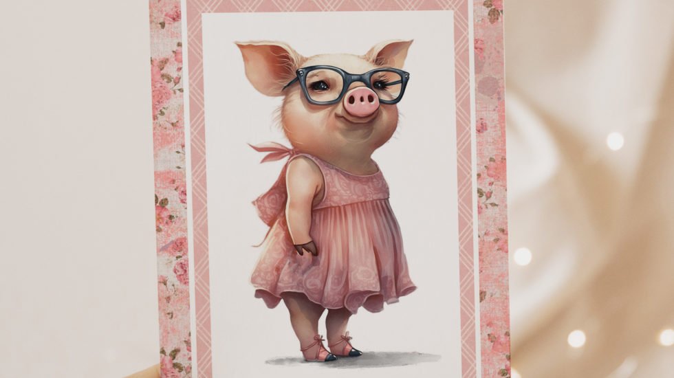 Pig In Pink Dress A2 Card Topper